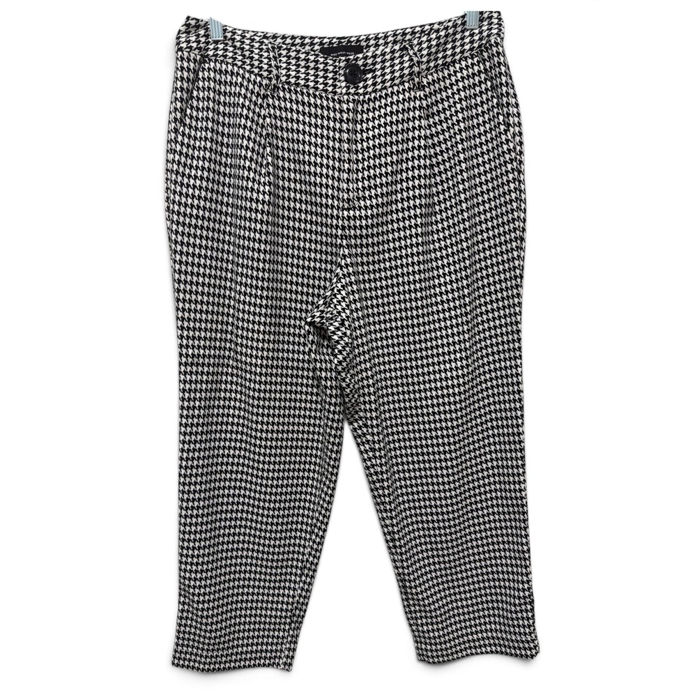 Who What Wear Womens Black White Houndstooth Pleated Ankle Trousers Pants 16